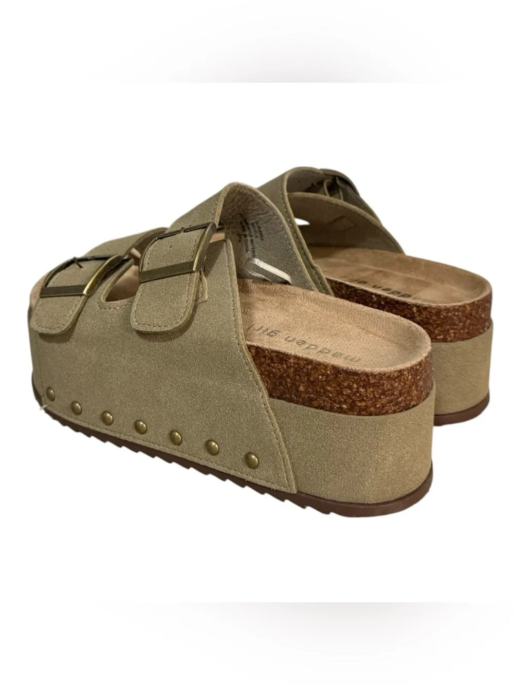 Madden Girl Double Buckle Platform Slide Sandals Taupe Women’s Size 6